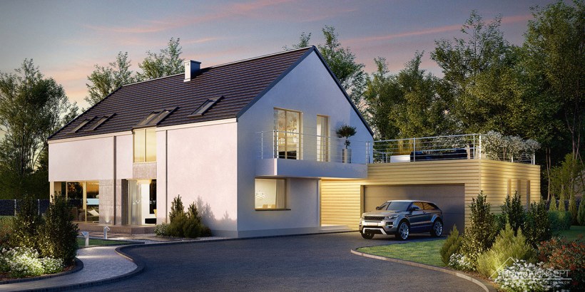 Дом Минимализм с двускатной крышей