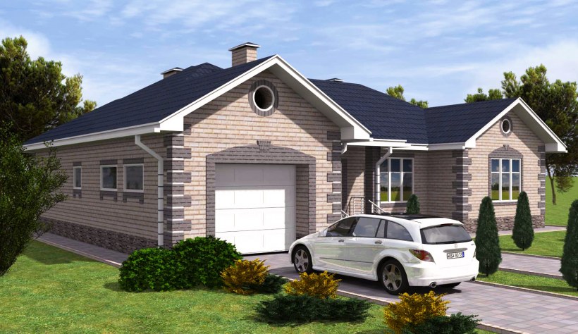Компактный одноэтажный дом с гаражом