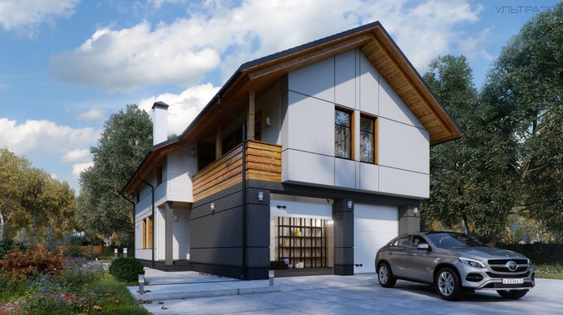 Узкий двухэтажный дом с гаражом