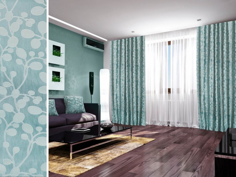 Бежево бирюзовая гостиная