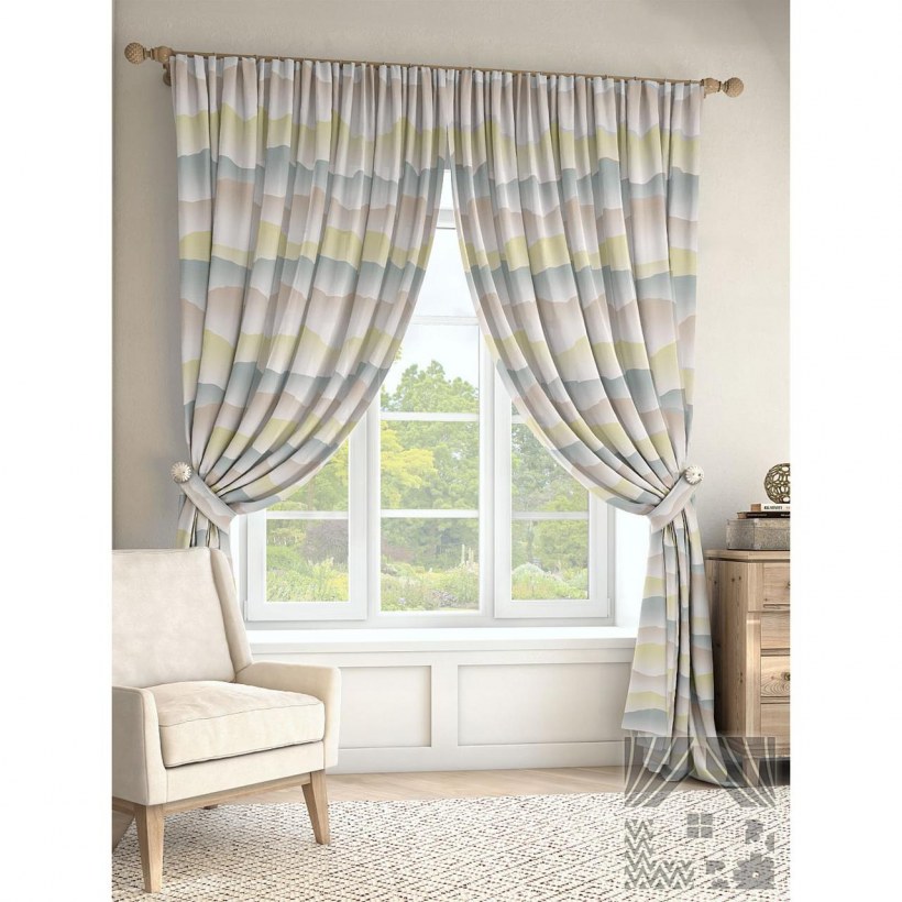 Шторы голубые с бежевым