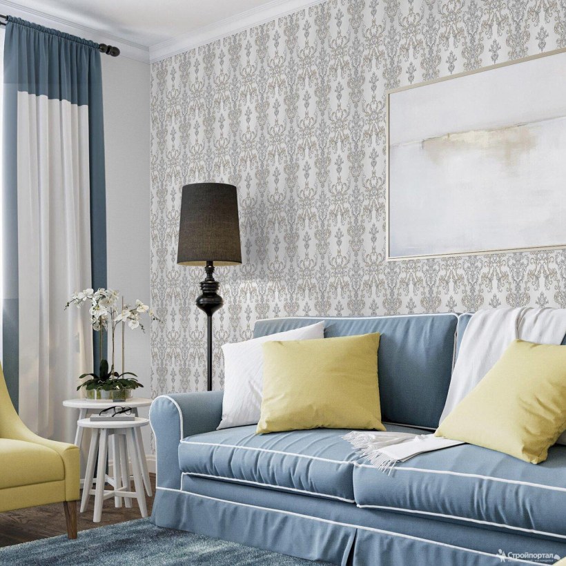 Голубые шторы в интерьере