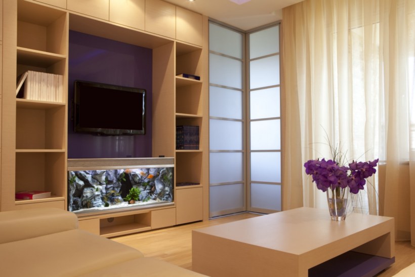 Стенка с аквариумом и телевизором