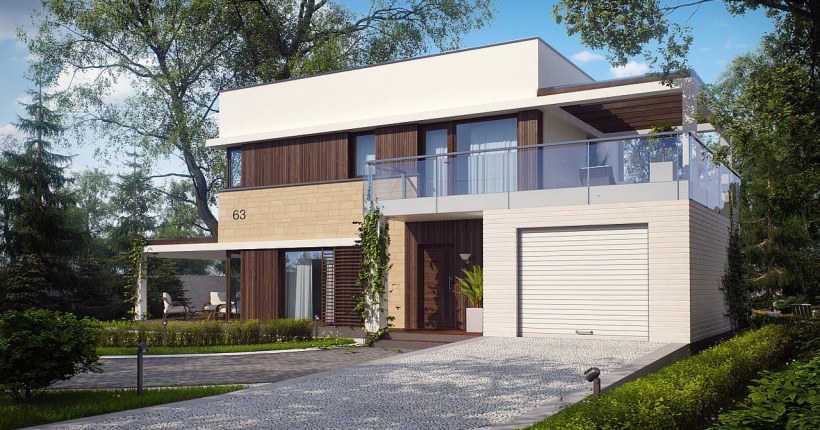 Одноэтажный дом z500 с плоской крышей