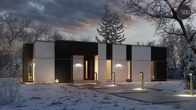 Дом с плоской крышей и панорамными окнами одноэтажный