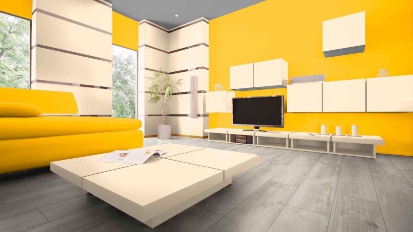 Желтый пол серые стены