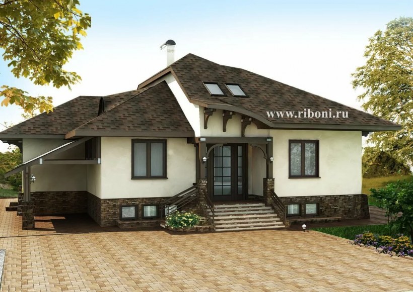 Одноэтажный оштукатуренный дом