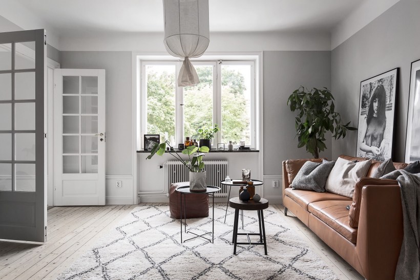 Гостиная в скандинавском стиле серые стены