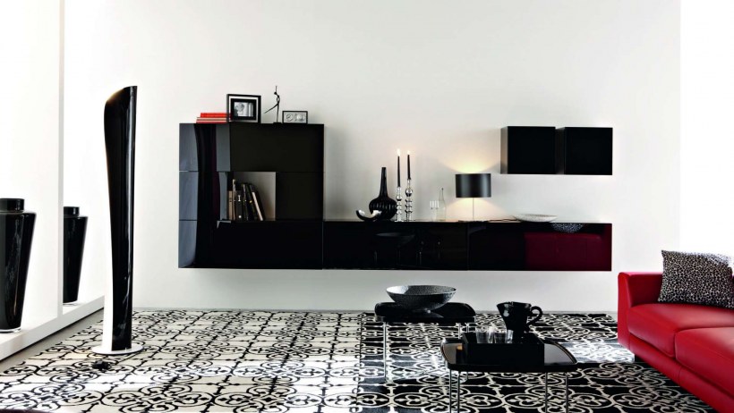 Гостиная с черной мебелью