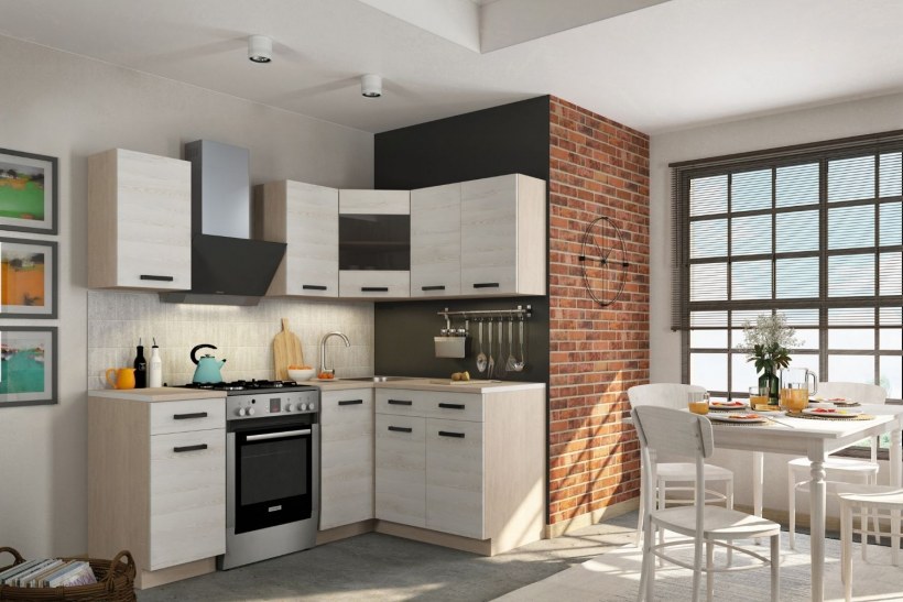 Кухонный гарнитур Алиса Loft 3 угловая (дуб сонома/сосна белая Loft) 1400*1100