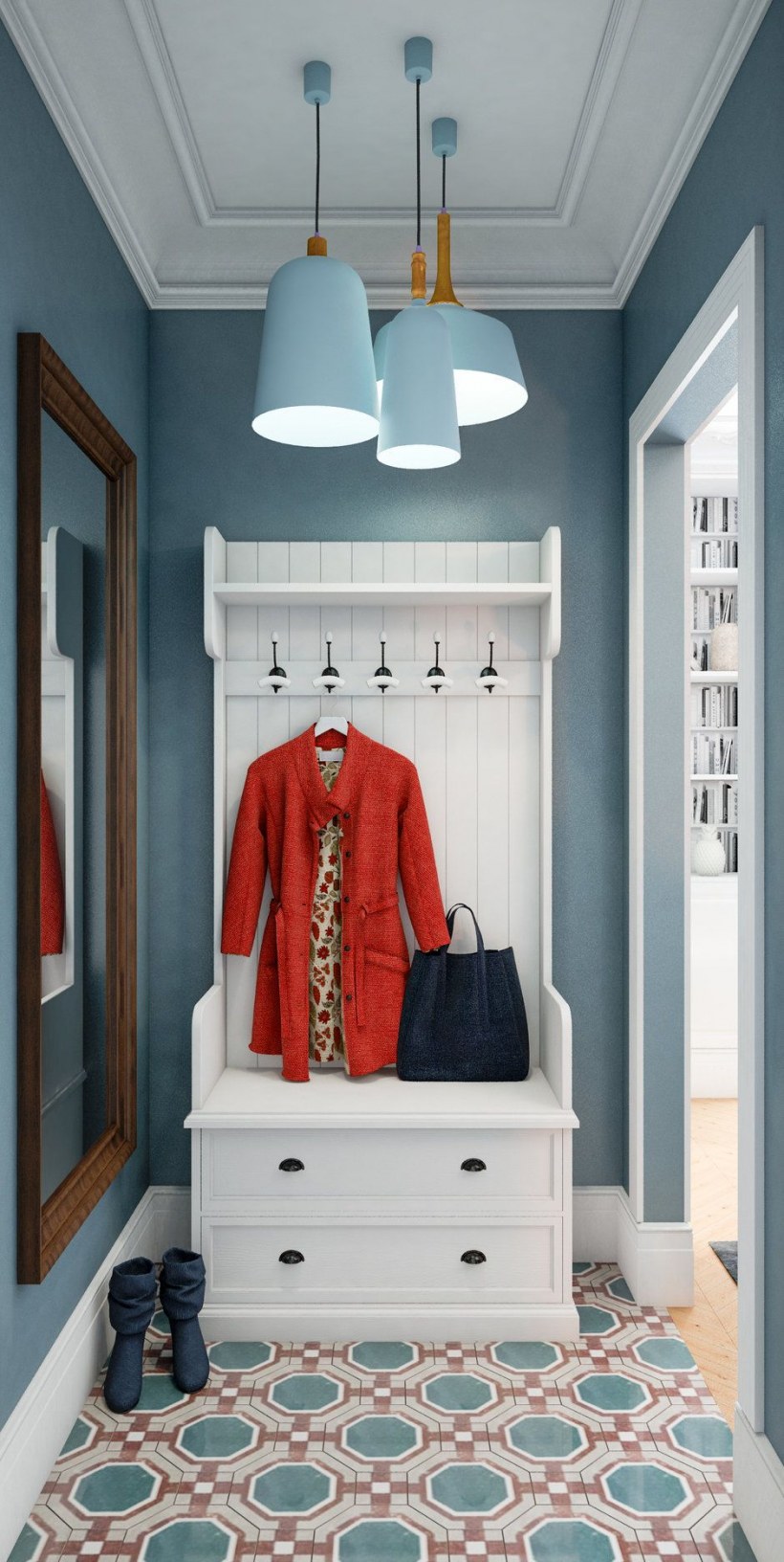 Синяя прихожая в скандинавском стиле