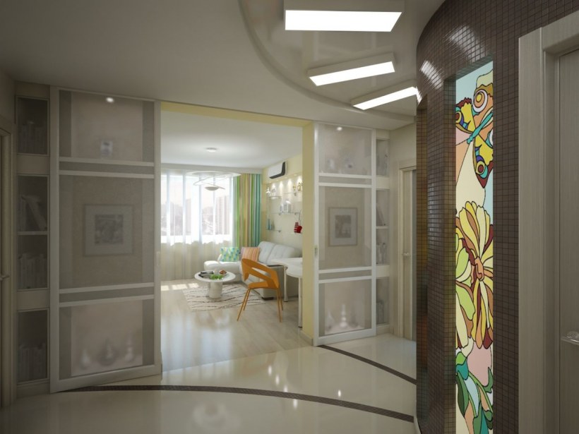 Стеклянная перегородка между коридором и гостиной