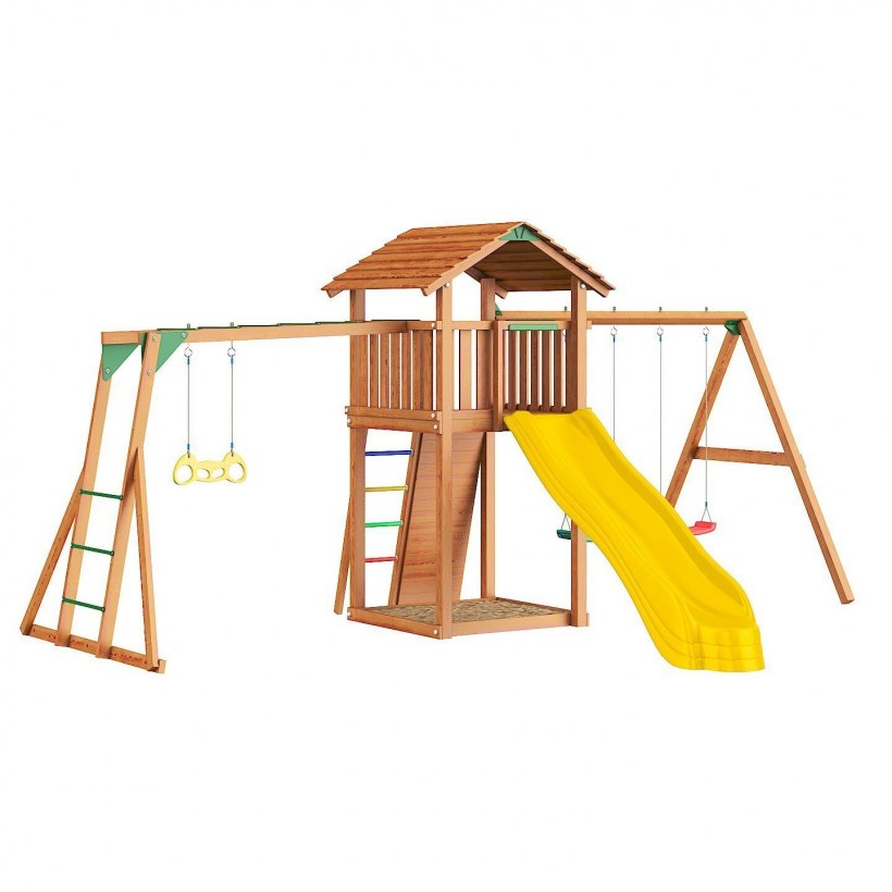 Спортивно-игровой комплекс Jungle Gym Cottage + Swing Module Xtra + Rock Module + рукоход