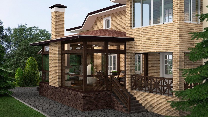 Терраса к кирпичному дому