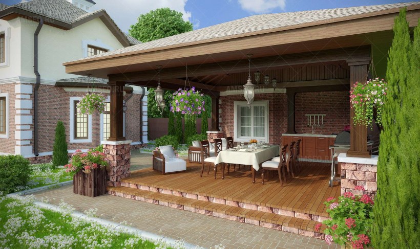 Пристройка к дому зимнего сада из кирпича