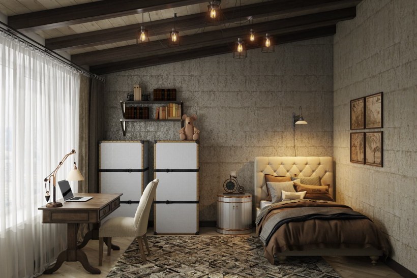 Спальня в стиле лофт для девушки