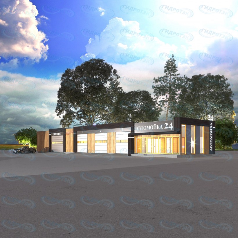 Проект автомойки на 4 поста с кафе