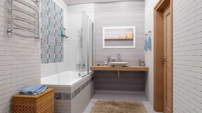 Ванная серая плитка под дерево