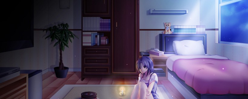 Ночная комната с кроватью аниме