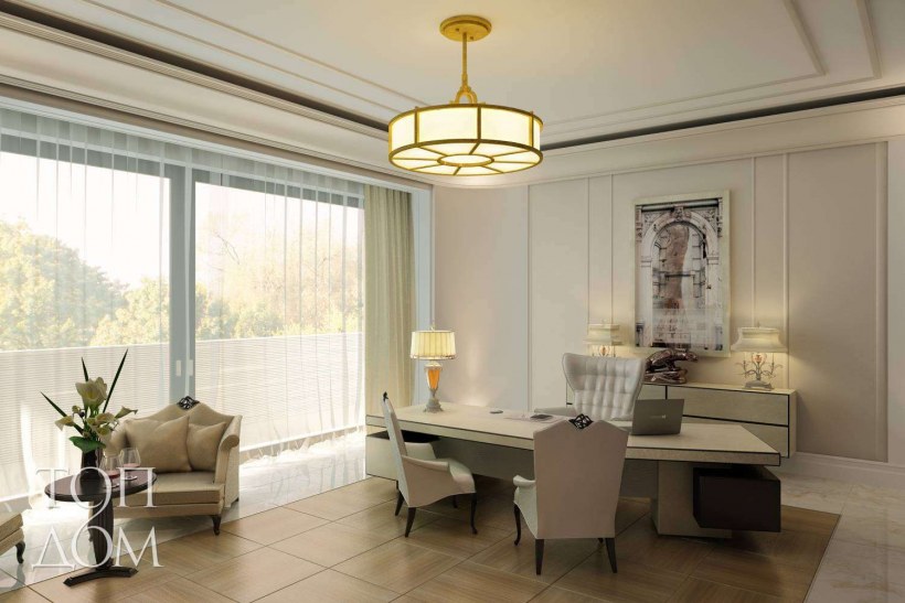 Интерьер кабинета в светлых тонах