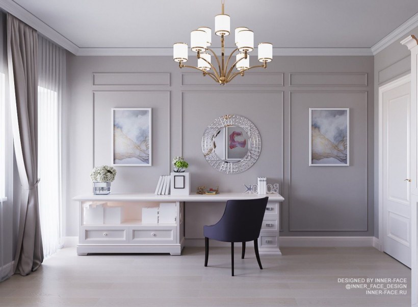 Кабинет серый в классическом стиле
