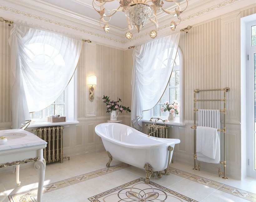 Ванная с окном в классическом стиле