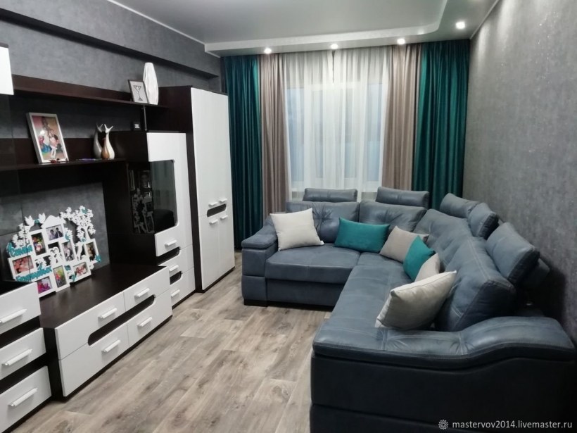 Шторы бирюзовые с серым