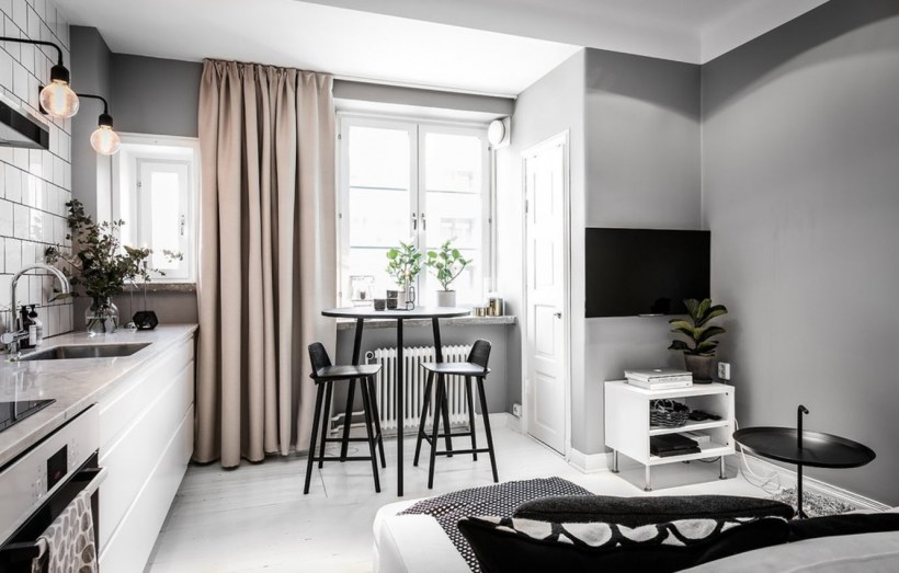 Серые шторы в интерьере кабинета