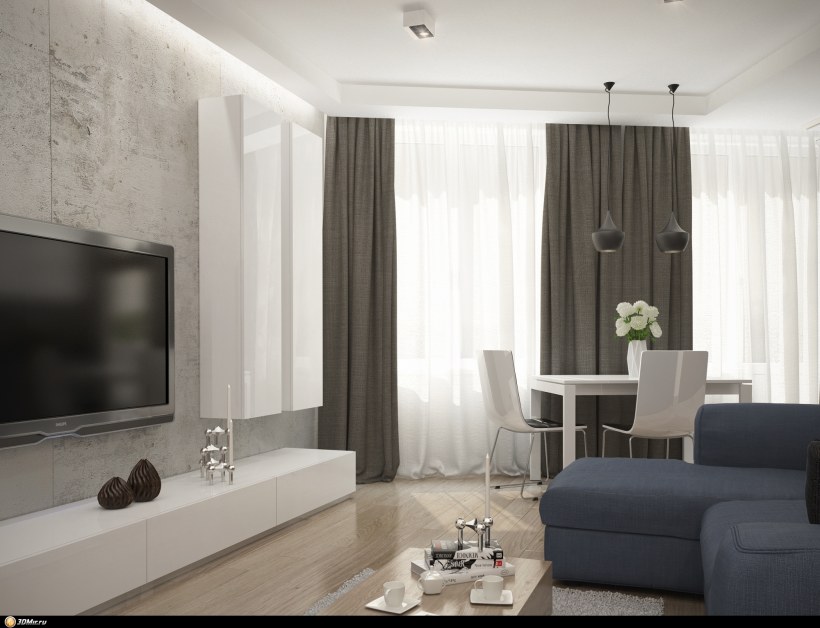 Гостиная 18 кв.м в серых тонах