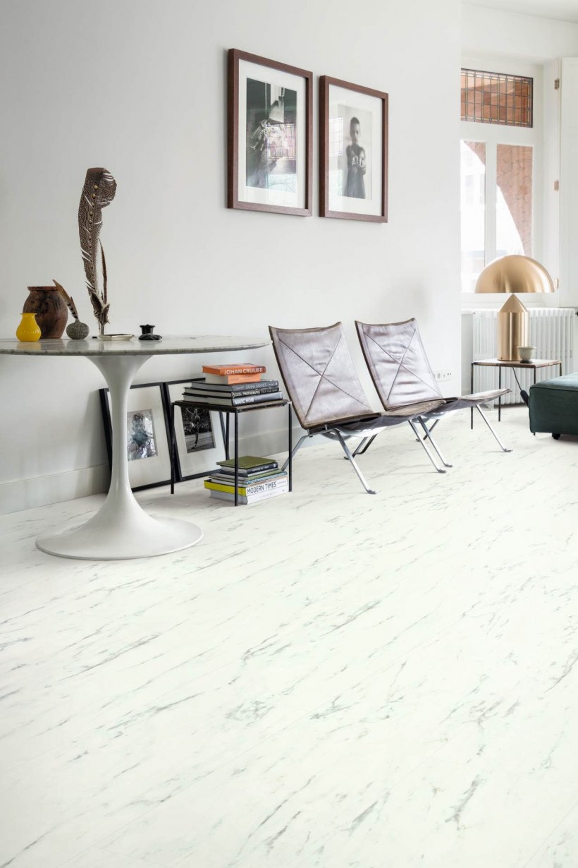 ПВХ-плитка quick Step Livyn Ambient Glue Plus AMGP 40136 мрамор Каррарский белый