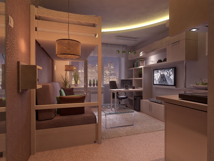 Комната-студия зал-кухня 18кв.м