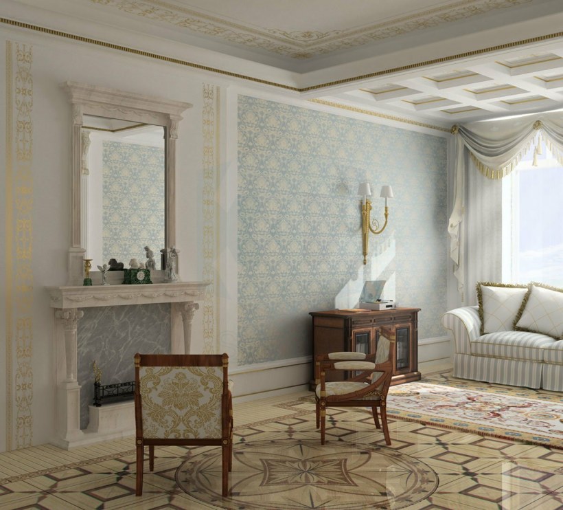 Декор стен в гостиной в классическом стиле