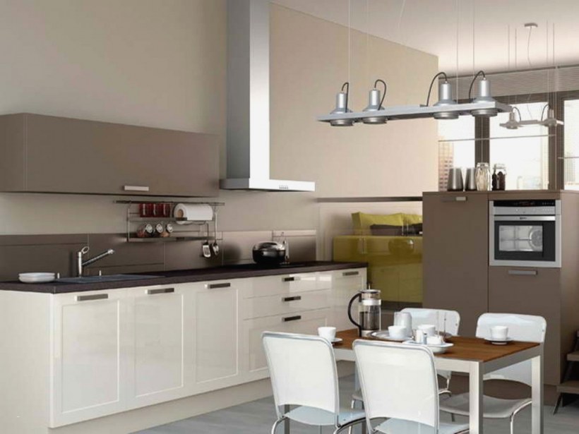 Серо-бежевый цвет стен на кухне