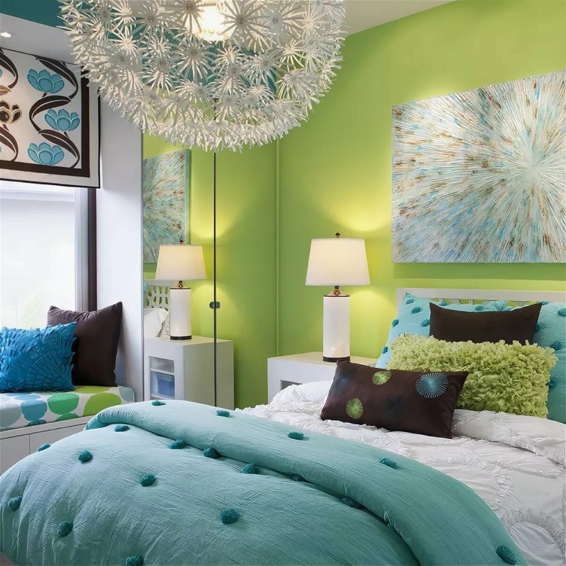 Спальня в зелено голубых тонах