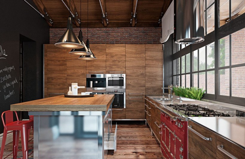 Деревянная кухня лофт