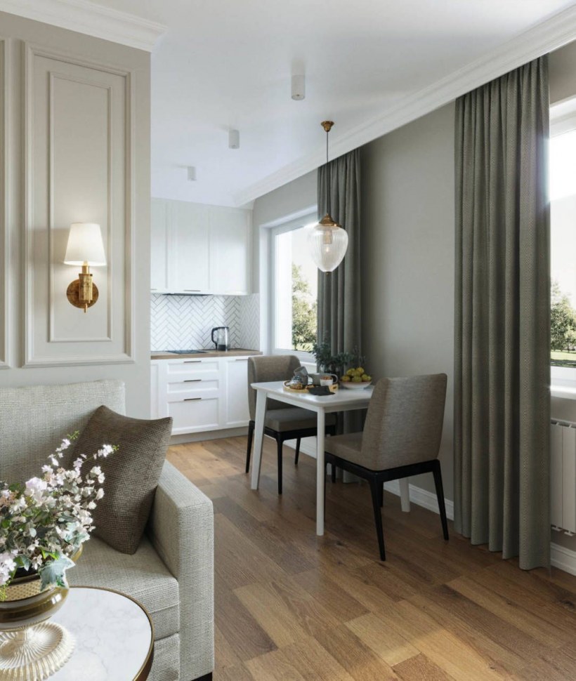 Кухня гостиная 40 кв Неоклассика