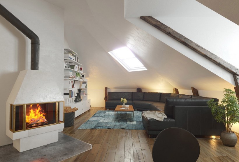 Уютная мансарда с камином