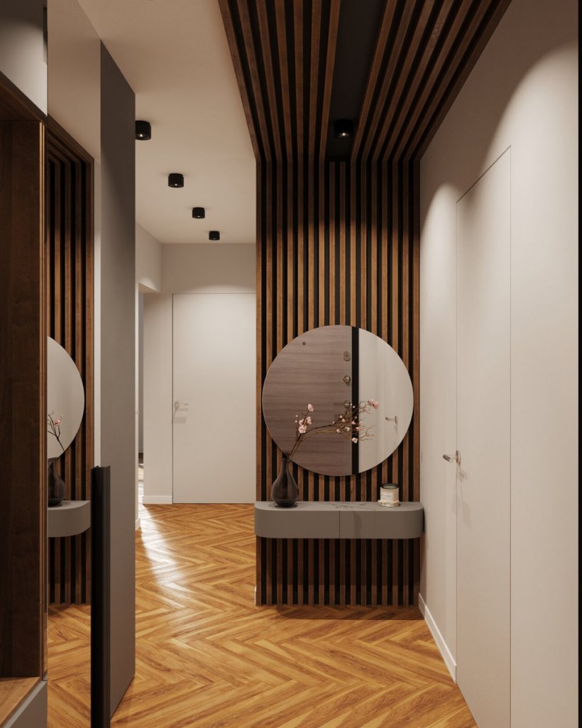 Деревянные рейки в коридоре