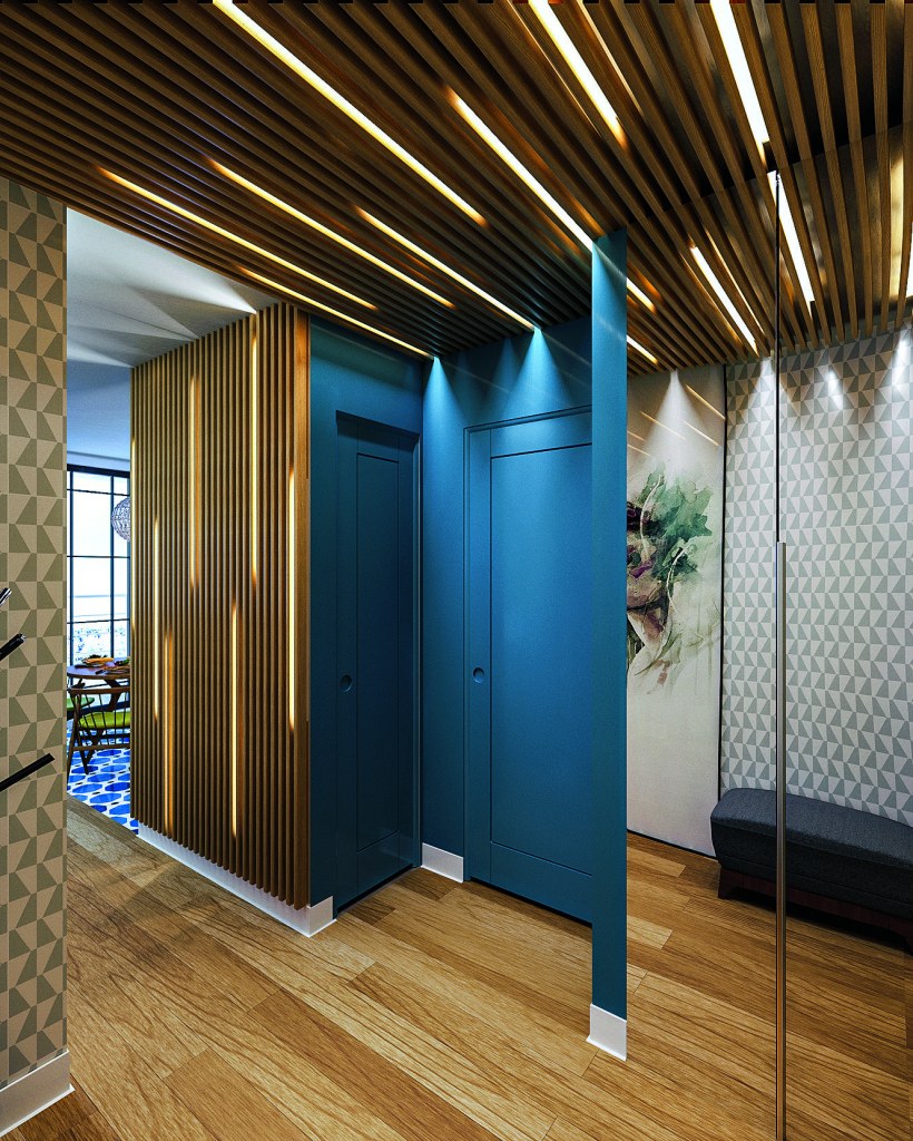 Деревянные рейки в коридоре