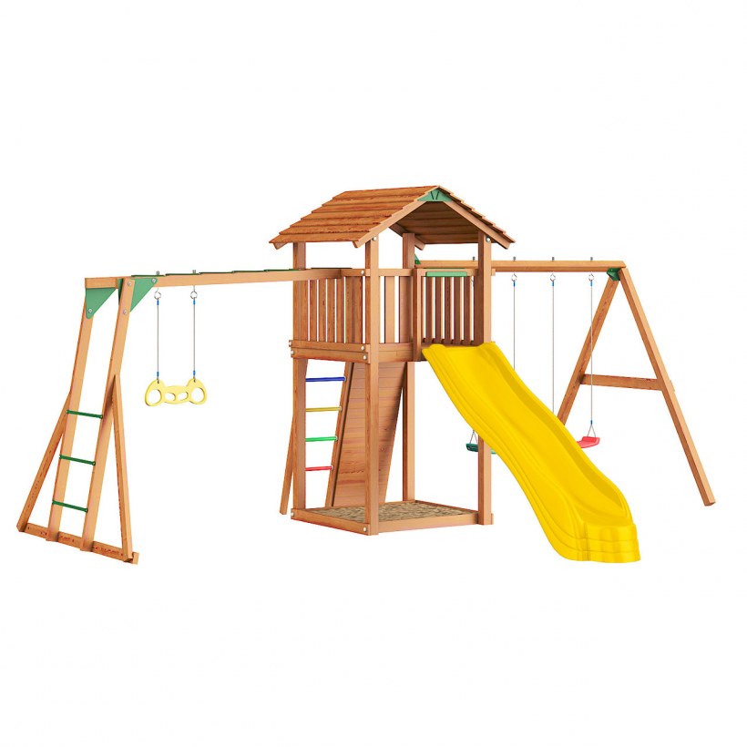 Спортивно-игровой комплекс Jungle Gym Cottage + Swing Module Xtra + Rock Module + рукоход