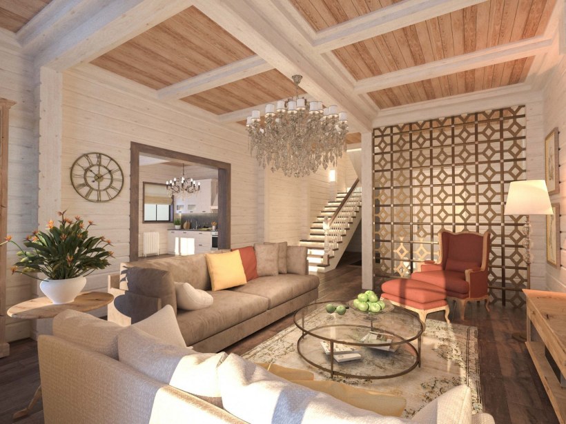 Отделка гостиной в загородном доме