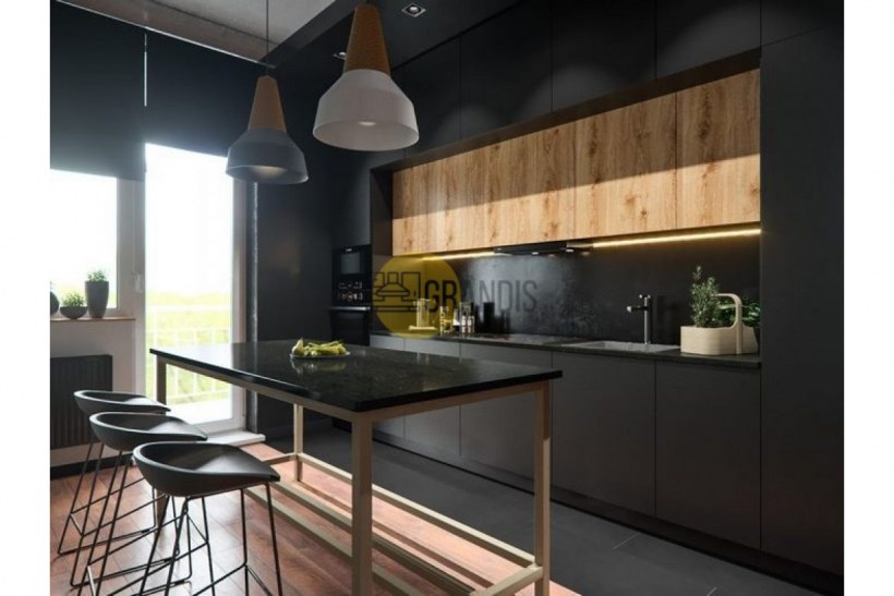Кухня графит с деревом