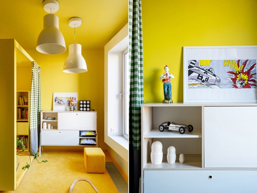Желтая стена в комнате подростка