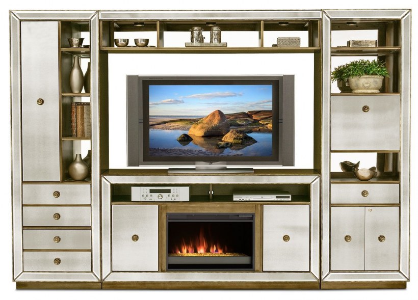 Стенка в гостиную с электрокамином