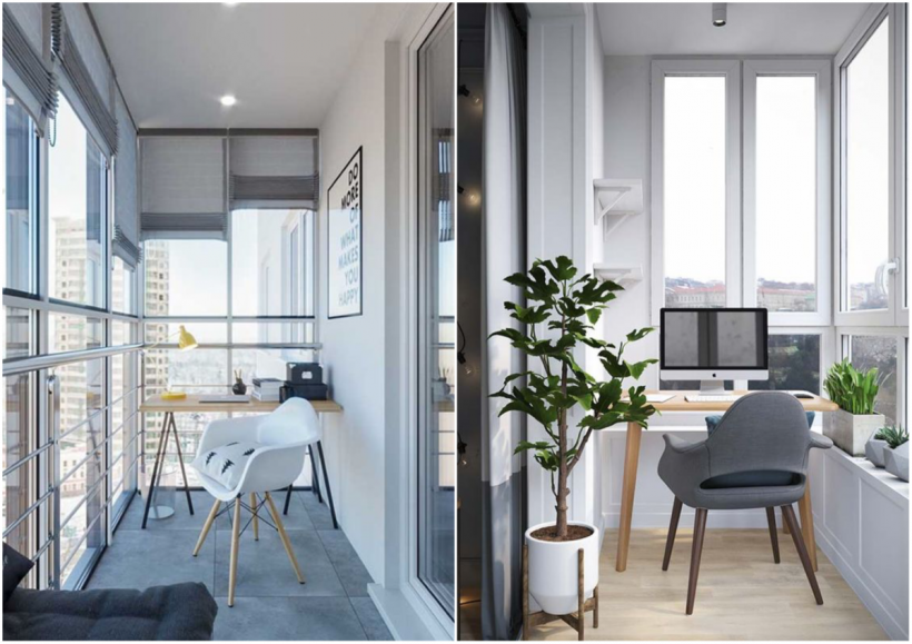 Интерьер кабинета на балконе