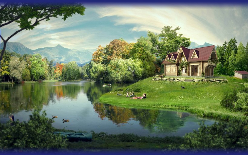 Красивый дом у реки