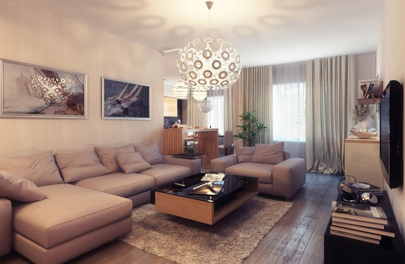 Гостиная в бежевых тонах