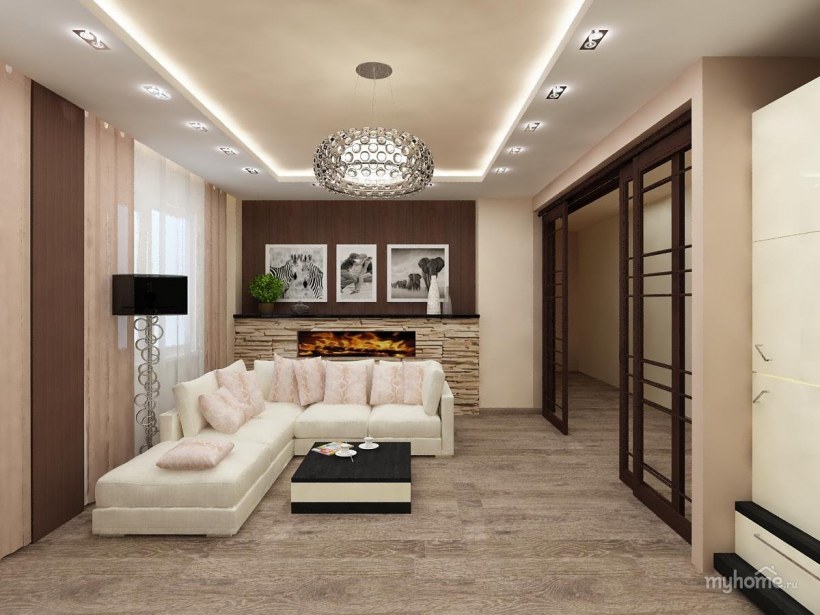 Интерьер гостиной в коричнево-бежевых тонах