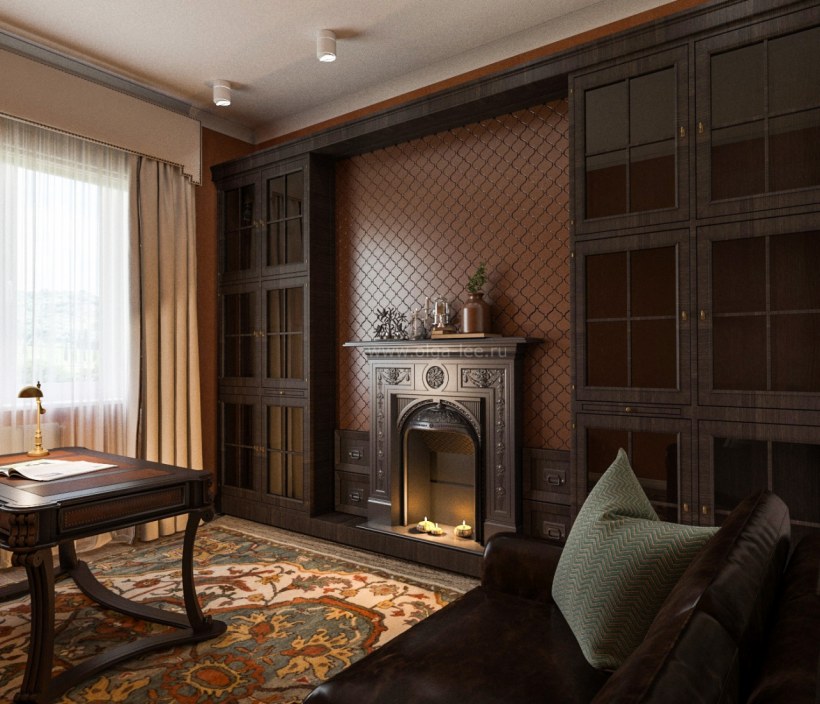 Кабинет в английском стиле с камином