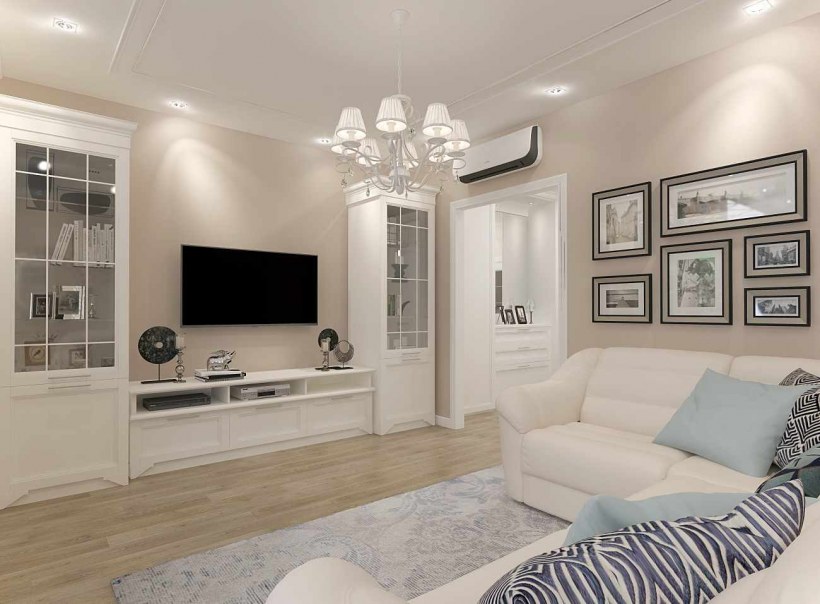 Светлая мебель в интерьере гостиной